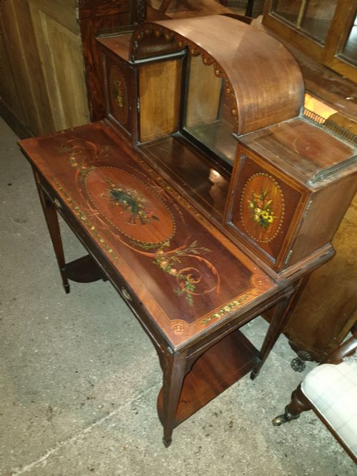Pretty Painted and Inlaid Ladies Writing Table.