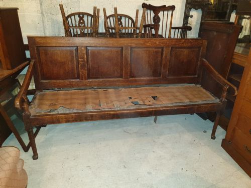 Late Georgian Crossbanded Oak Panelled Hall Seat