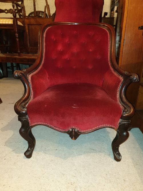 Mid Victorian Mahogany Frame Library Armchair