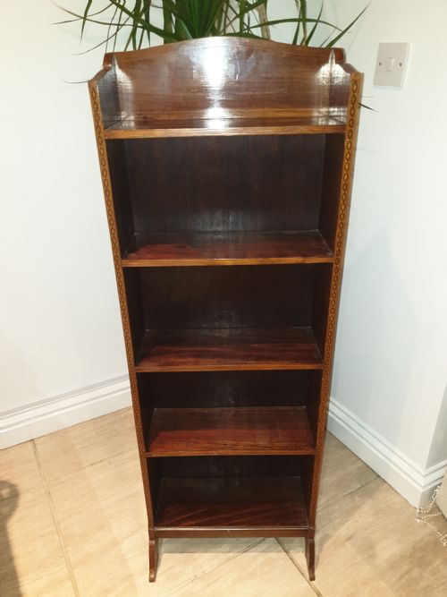 Small Edwardian Inlaid Mahogany Open Bookcase