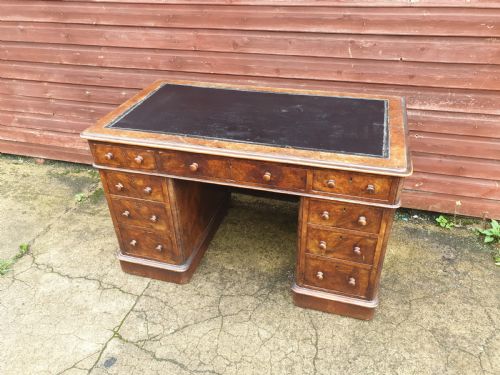 Victorian Burr Walnut Pedestal Desk