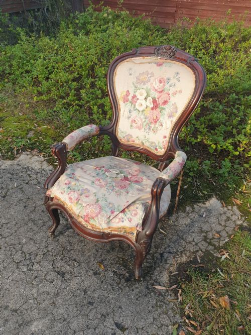 Late Victorian Mahogany Framed Armchair.