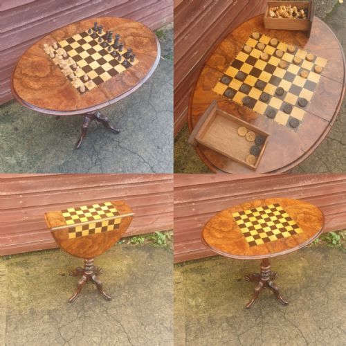 Victorian Drop Flap Games Table. Complete with Games Pieces.