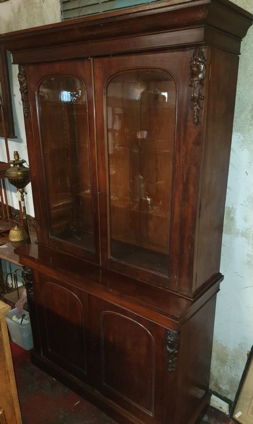 MID 19TH CENTURY MAHOGANY 2 PART BOOKCASE CABINET