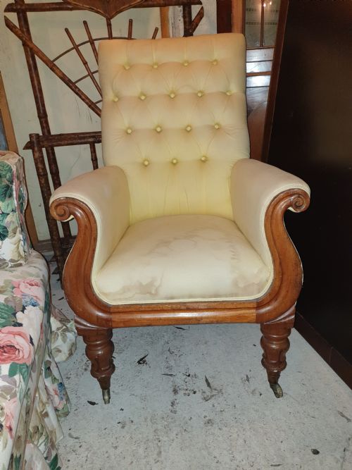 Early Victorian Mahogany Frame Library Armchair