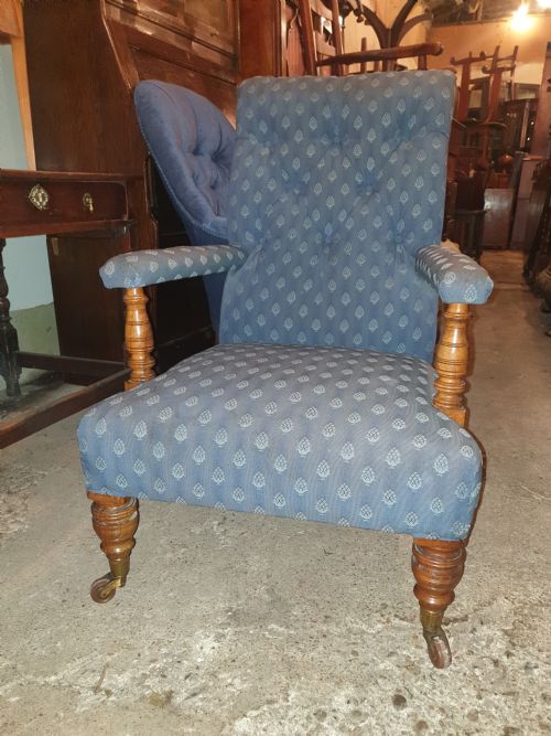 Victorian Upholstered Armchair with Good Legs and Castors.