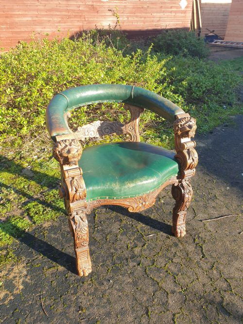 Late 19th Century Carved Oak Desk Armchair