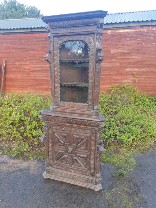 Victorian Carved Oak Green Man Corner Cabinet.