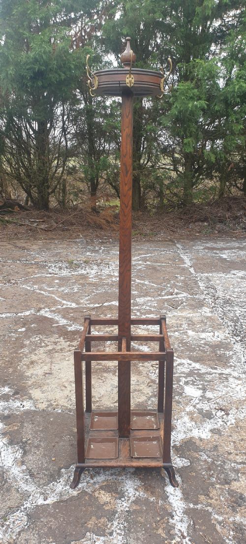 1920s Oak Coat and Umbrella Hall Stand