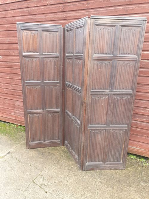 19th Century Linen Fold Folding Screen