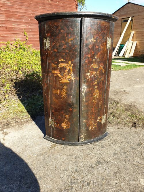 Georgian Lacquered Bow Front Corner Cupboard.