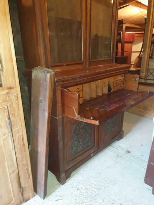 LATE VICTORIAN WALNUT SECRETAIRE BOOKCASE - ADDITIONAL PHOTO 3