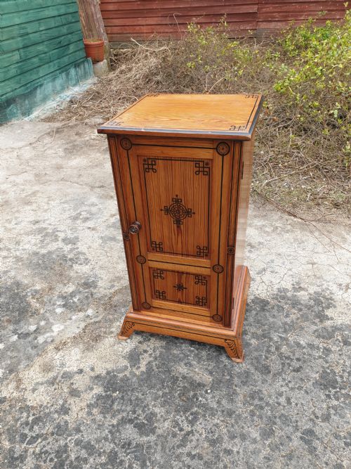 Nicely Decorated Pitch Pine Bedside Cabinet