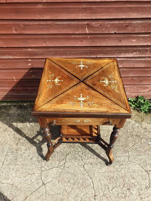 Late Victorian Inlaid Rosewood Envelope Card Table