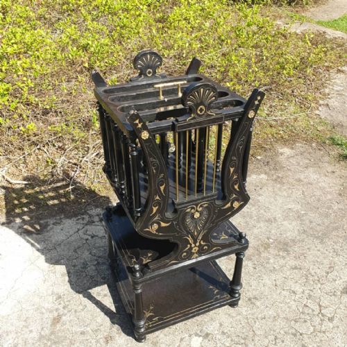 Victorian Ebonised Decorated Free Standing Canterbury Table