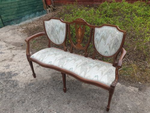Edwardian Inlaid Mahogany Window Seat