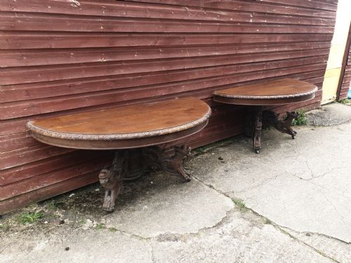 Pair of Large Carved Oak Console Tables
