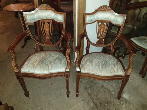 Pair of Edwardian Inlaid Mahogany Armchairs