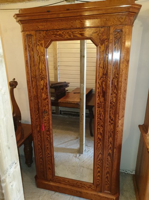Good Quality Victorian Pitch Pine Hall Wardrobe.