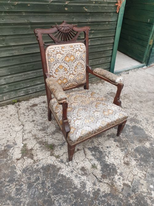 LATE VICTORIAN MAHOGANY ARMCHAIR WITH UNUSUAL CARVED BACK - ADDITIONAL PHOTO 2