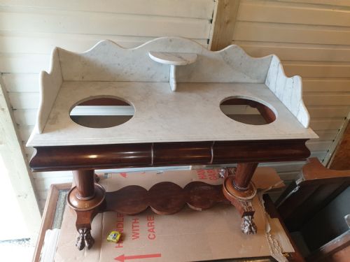 Mid Victorian Double Basin Marble Top Washstand.