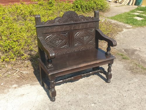 Solid Oak Late Victorian Oak Hall Bench