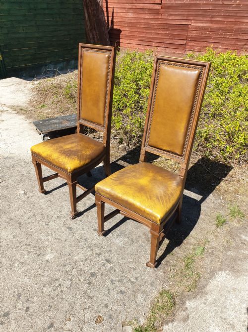 Pair of Late Victorian Oak Frame Hall Chairs.