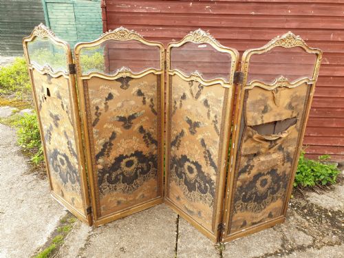 Late 19th Century Gilt Frame 4 Fold Screen.