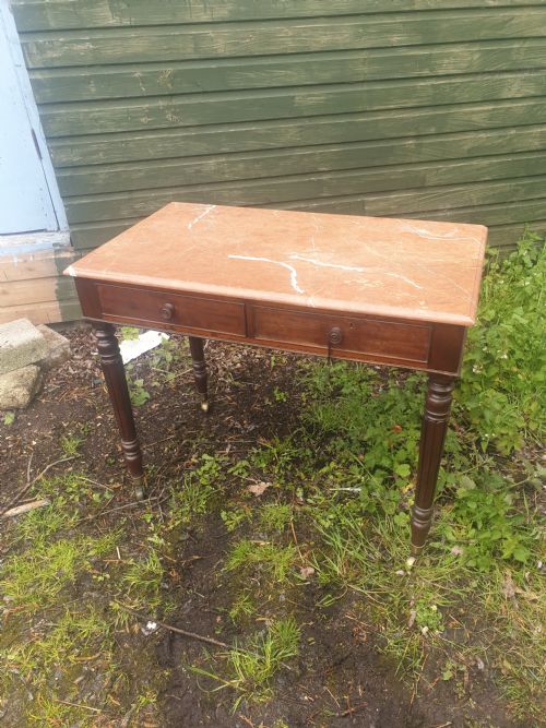 Early Victorian Mahogany Marble Top Table.