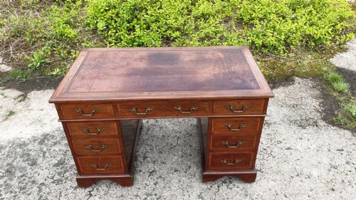 Edwardian Inlaid Mahogany Pedestal Desk.