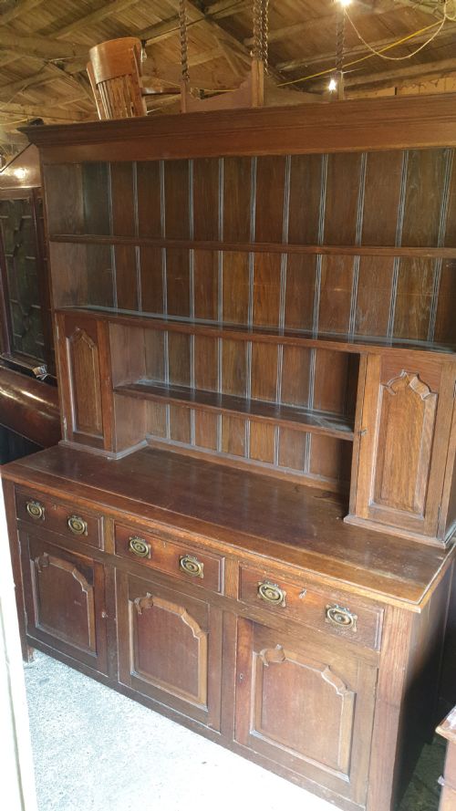 Edwardian Oak Panelled 2 Part Dresser