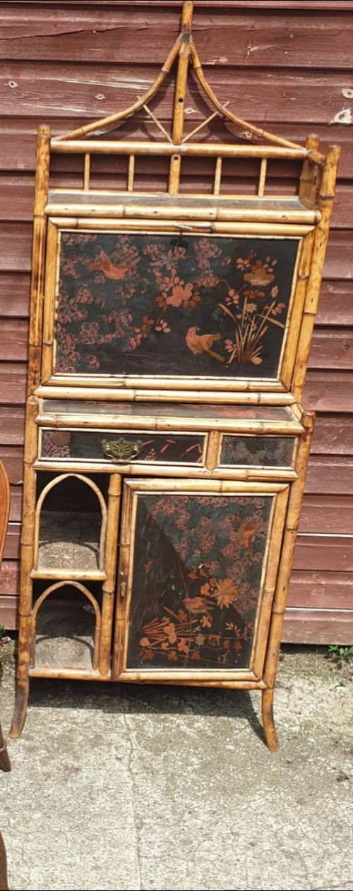 Victorian Bamboo and Lacquered Writing Cabinet.