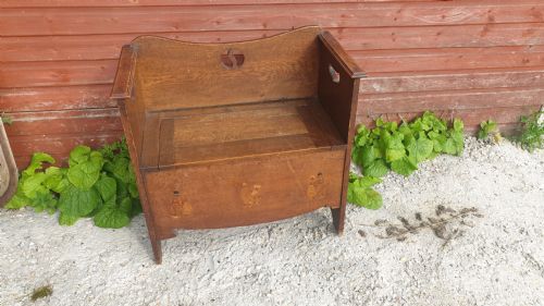 Inlaid Oak Hall Seat in the Manner of Liberty's.
