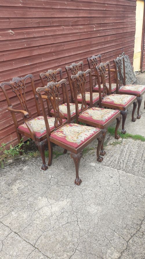 Set of 8 Carved Mahogany Chippendale Revival Dining Chairs