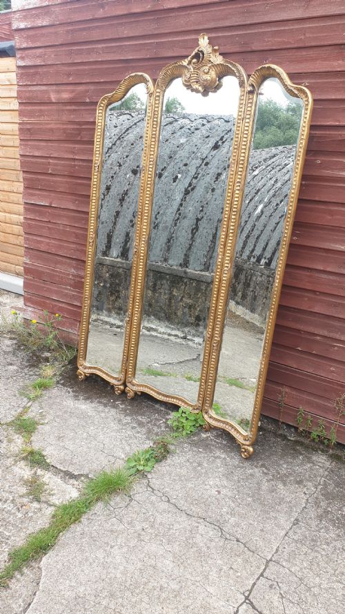 1920s 3 Fold Carved Gilt Framed Dressing Mirror