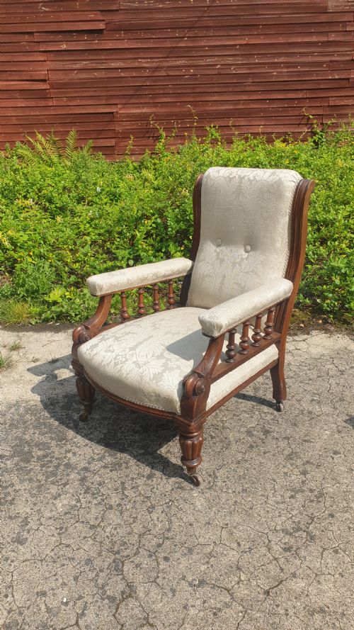 Victorian Mahogany Framed Upholstered Library Armchair.