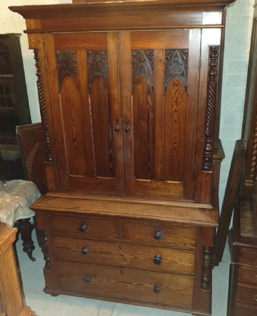 Good Victorian Pitch Pine Housekeepers Cupboard.