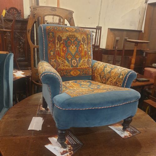 Late Victorian Carpet Upholstered Armchair