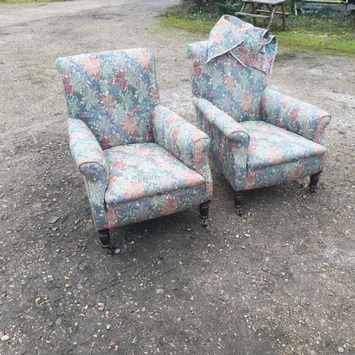 Pair of Deep Seated Upholstered Armchairs.