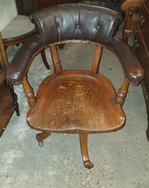 Late Victorian Oak Revolving Desk Armchair