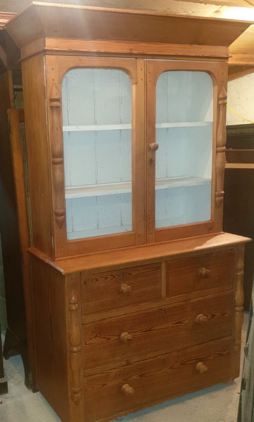 Victorian Pine 2 Part Kitchen Cabinet