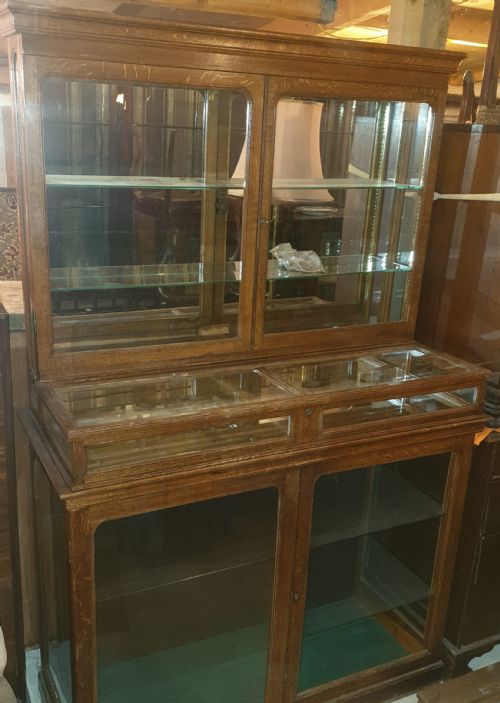 Edwardian Oak Shop Display Cabinet