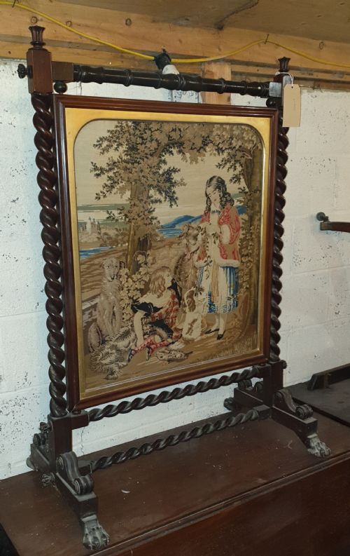 Good Mid 19th Century Rosewood Firescreen with Original Woolwork.