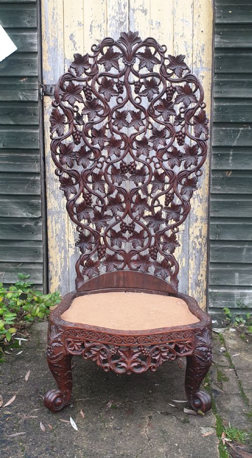 Ornate Carved Burmese High Back Chair