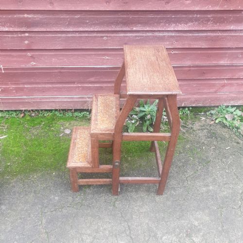 Set of Late Victorian Oak Folding Library Steps.