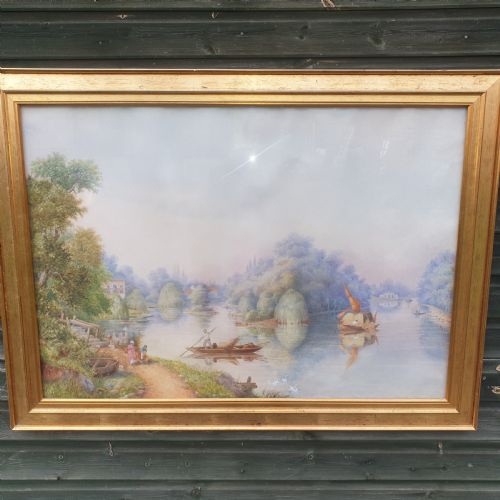 Large Victorian Watercolour of the River Thames.