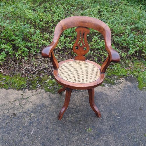 Victorian Oak Cane Seat Revolving Desk Armchair