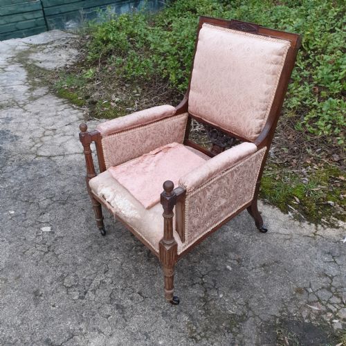 Late Victorian Rosewood Upholstered Armchair.