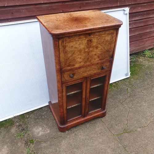 Victorian Inlaid Walnut Secretaire Music Cabinet.