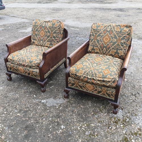 Pair of Edwardian Country House Bergere Armchairs